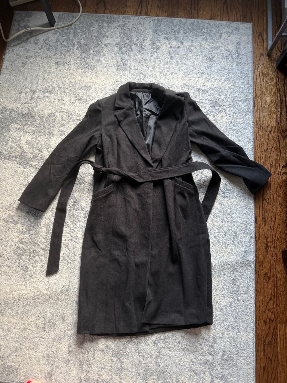 Black wrap belted lightweight coat, size large